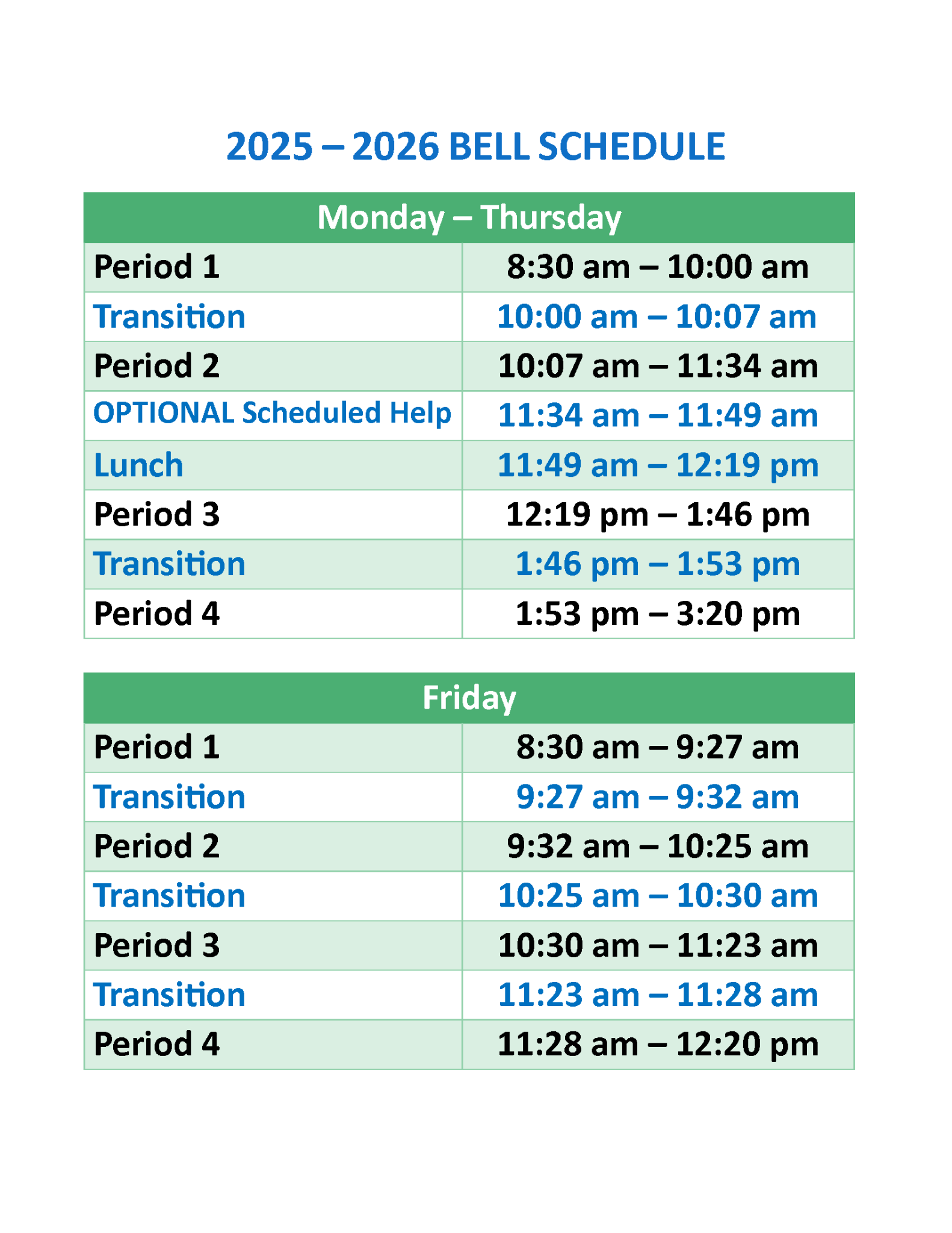 Bell Schedule 25 26b