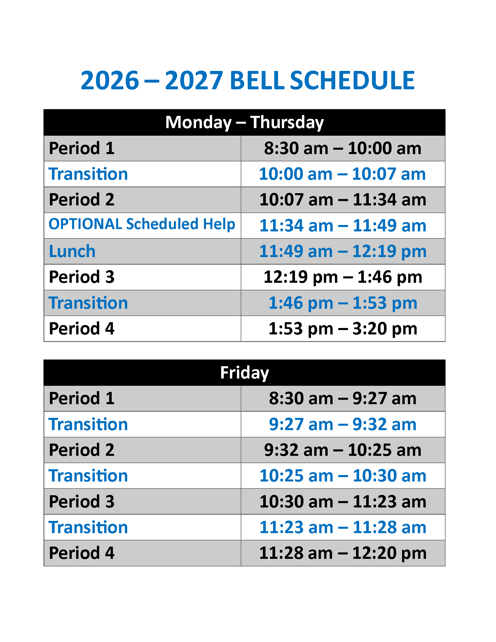 Bell Schedule 26 27